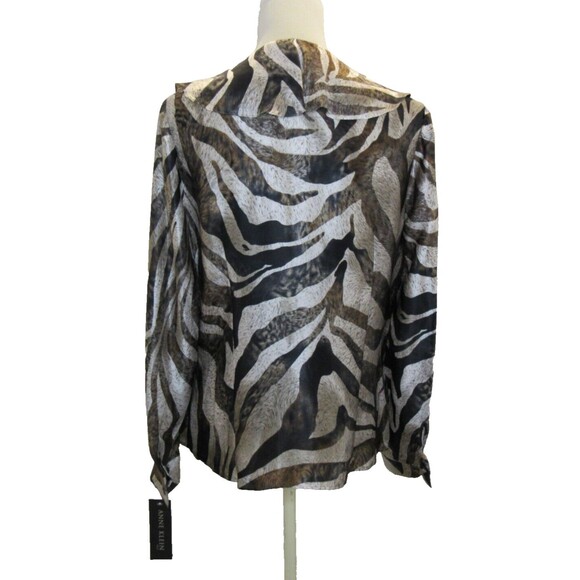Anne Klein Suit 100% Silk Womens Size 12 Animal Abstract Print Blouse Ruffle VTG - Picture 4 of 11